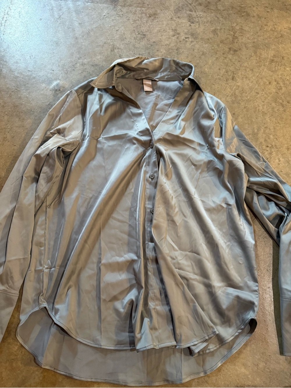 H&M Blue Green Satin Button-Down Shirt